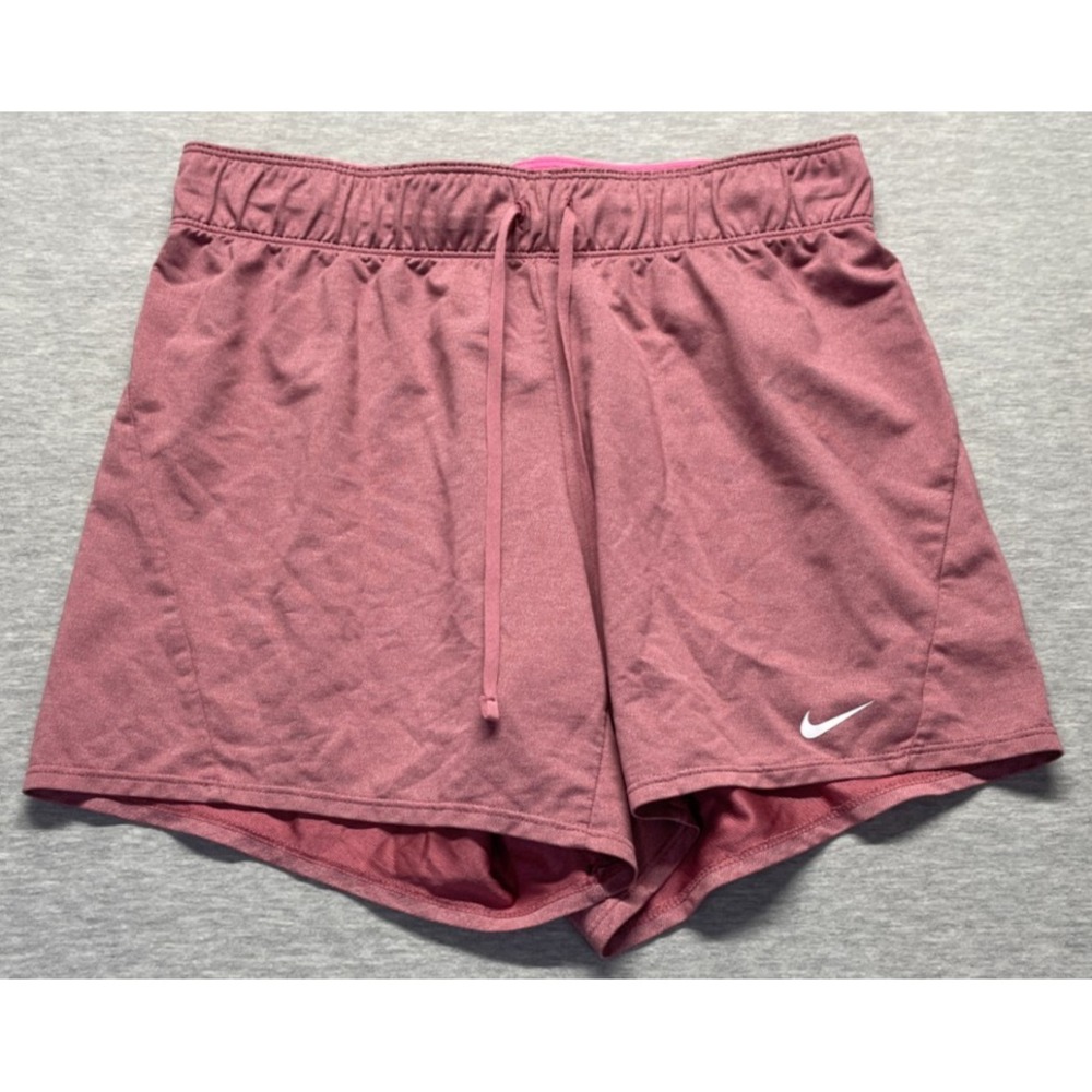 Nike Dri-Fit Athletic Shorts Womens Small Mauve Pink Swoosh Logo Elastic Waist